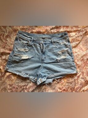 American Eagle Outfitters Light Blue Distressed Denim Shorts - Women's High-Rise
